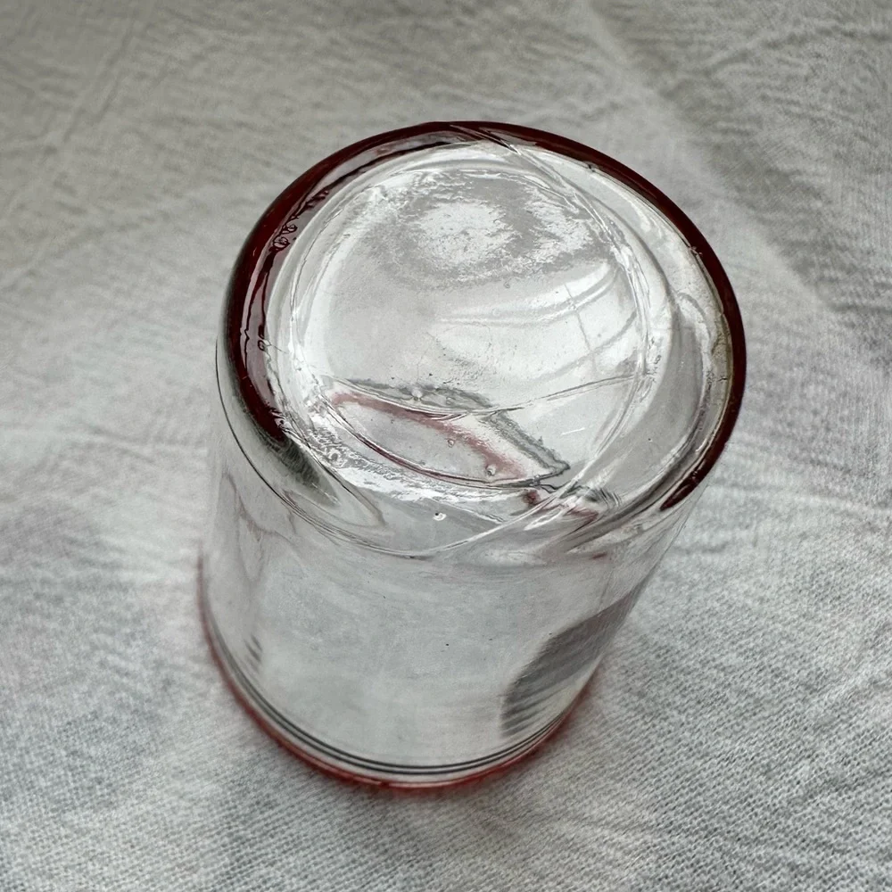 Vintage Nostalgic 1960s Era Matched Red & Black Banded Pair Clear Shot Glasses